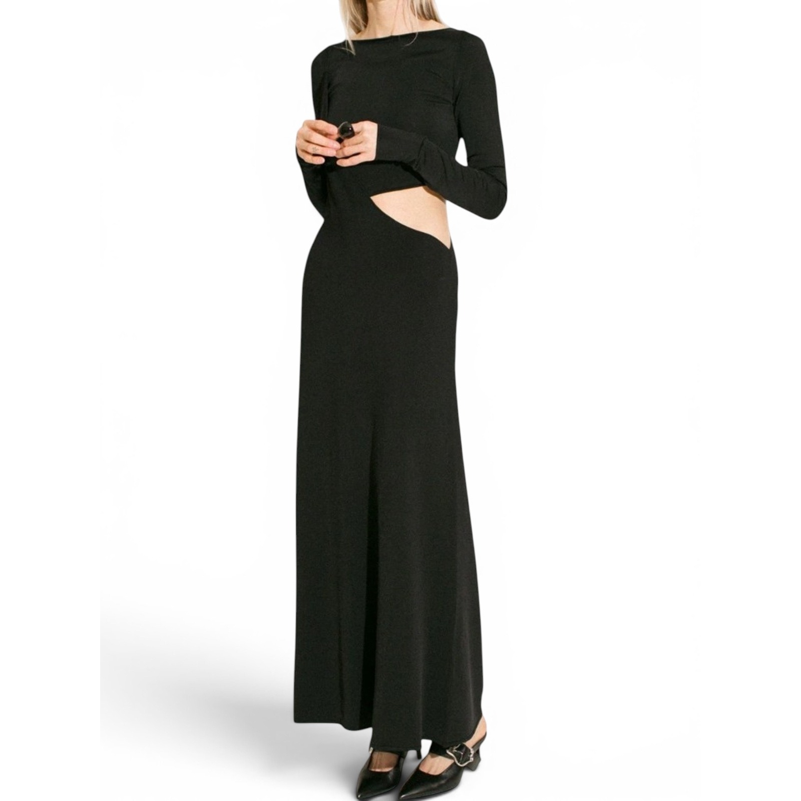 Paris Georgia Lola Black Cutout Maxi Dress Gallery Opening Quiet Luxury S Nwt — image 5 of 8